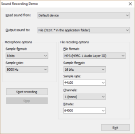 Запись звука: WAV, MP2, MP3, AC3, OGG, FLAC, Opus, WMA, M4A, RA, SPX, WV, AMR Запись звука